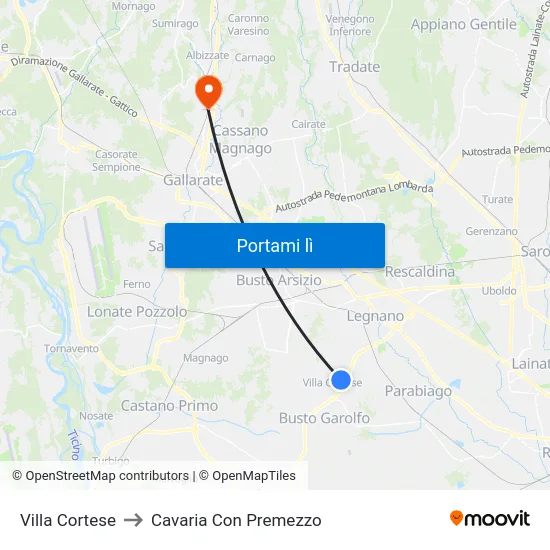 Villa Cortese to Cavaria Con Premezzo map