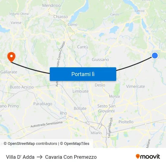 Villa D' Adda to Cavaria Con Premezzo map