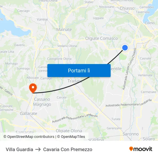 Villa Guardia to Cavaria Con Premezzo map