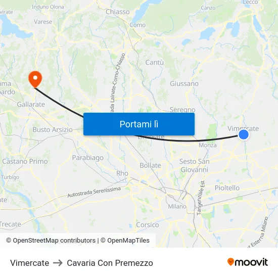 Vimercate to Cavaria Con Premezzo map
