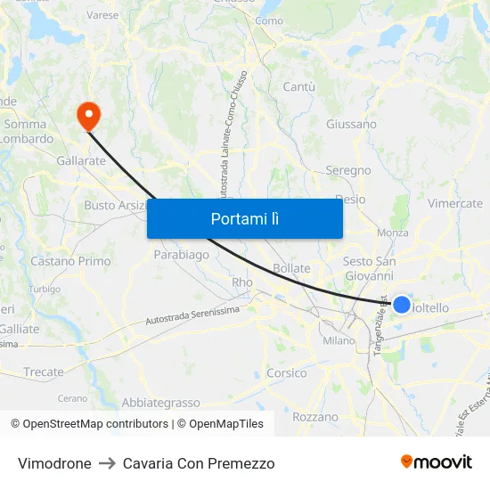Vimodrone to Cavaria Con Premezzo map