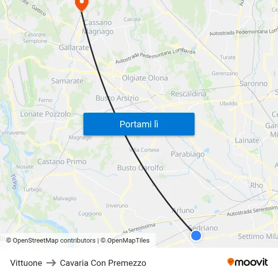 Vittuone to Cavaria Con Premezzo map