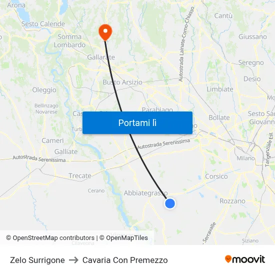 Zelo Surrigone to Cavaria Con Premezzo map