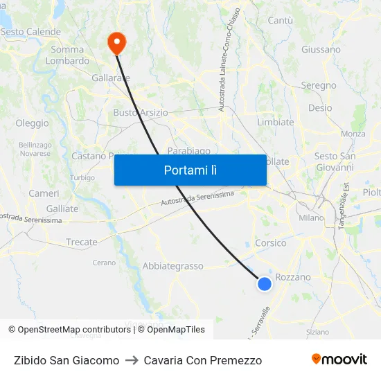 Zibido San Giacomo to Cavaria Con Premezzo map