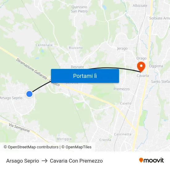 Arsago Seprio to Cavaria Con Premezzo map