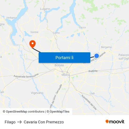 Filago to Cavaria Con Premezzo map