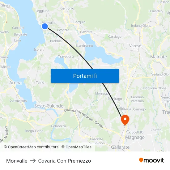 Monvalle to Cavaria Con Premezzo map