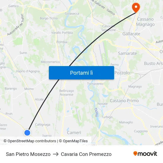 San Pietro Mosezzo to Cavaria Con Premezzo map