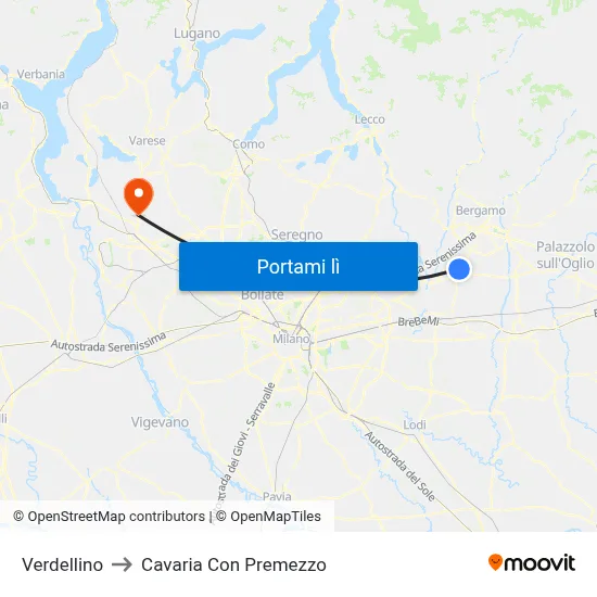 Verdellino to Cavaria Con Premezzo map