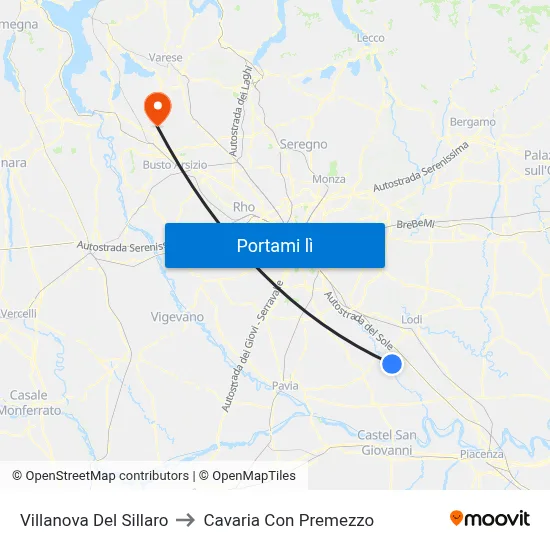 Villanova Del Sillaro to Cavaria Con Premezzo map