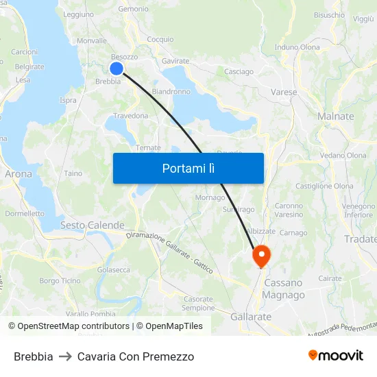 Brebbia to Cavaria Con Premezzo map