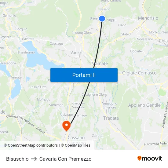 Bisuschio to Cavaria Con Premezzo map