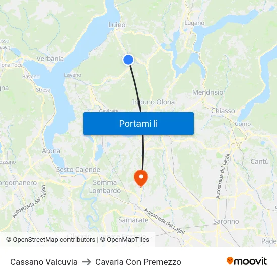 Cassano Valcuvia to Cavaria Con Premezzo map