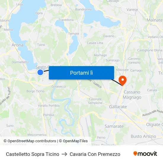 Castelletto Sopra Ticino to Cavaria Con Premezzo map