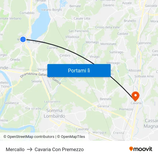 Mercallo to Cavaria Con Premezzo map