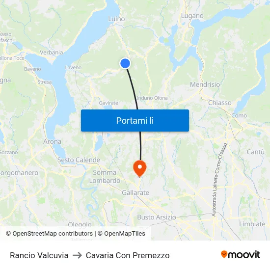 Rancio Valcuvia to Cavaria Con Premezzo map