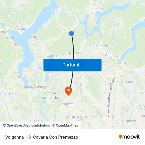 Valganna to Cavaria Con Premezzo map
