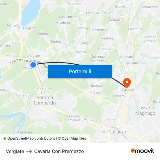 Vergiate to Cavaria Con Premezzo map
