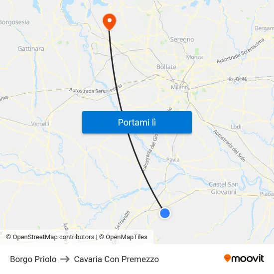 Borgo Priolo to Cavaria Con Premezzo map