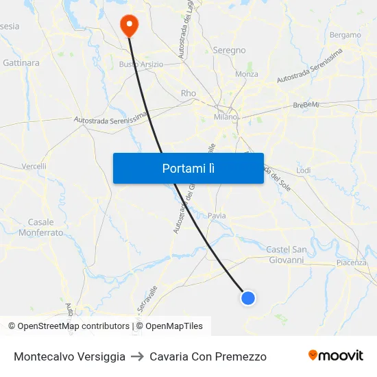 Montecalvo Versiggia to Cavaria Con Premezzo map