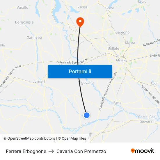 Ferrera Erbognone to Cavaria Con Premezzo map