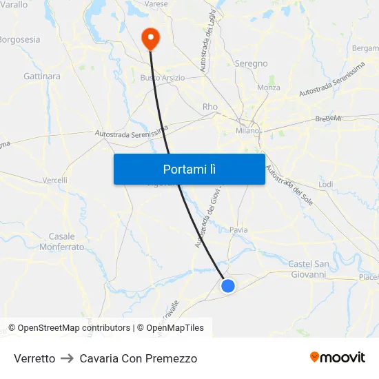 Verretto to Cavaria Con Premezzo map