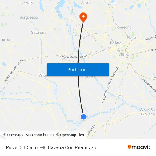 Pieve Del Cairo to Cavaria Con Premezzo map