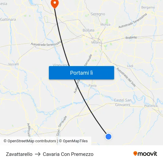 Zavattarello to Cavaria Con Premezzo map