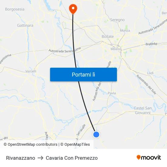 Rivanazzano to Cavaria Con Premezzo map