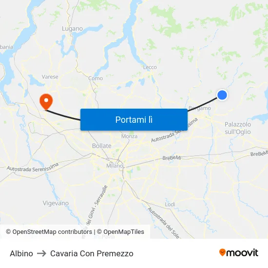 Albino to Cavaria Con Premezzo map