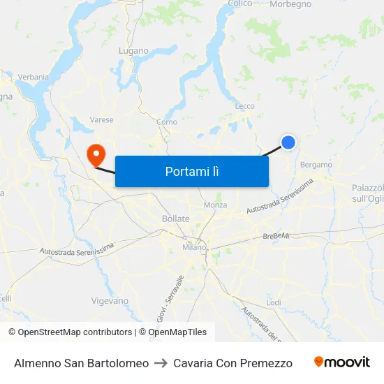 Almenno San Bartolomeo to Cavaria Con Premezzo map