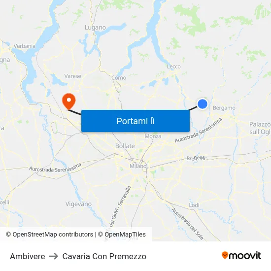 Ambivere to Cavaria Con Premezzo map
