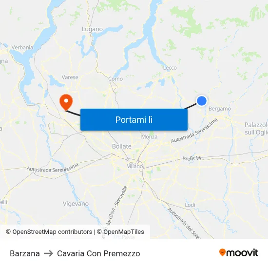 Barzana to Cavaria Con Premezzo map