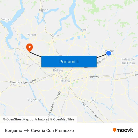 Bergamo to Cavaria Con Premezzo map