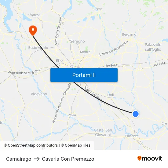 Camairago to Cavaria Con Premezzo map