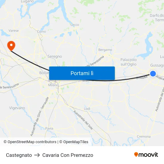 Castegnato to Cavaria Con Premezzo map