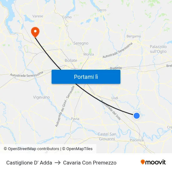 Castiglione D' Adda to Cavaria Con Premezzo map