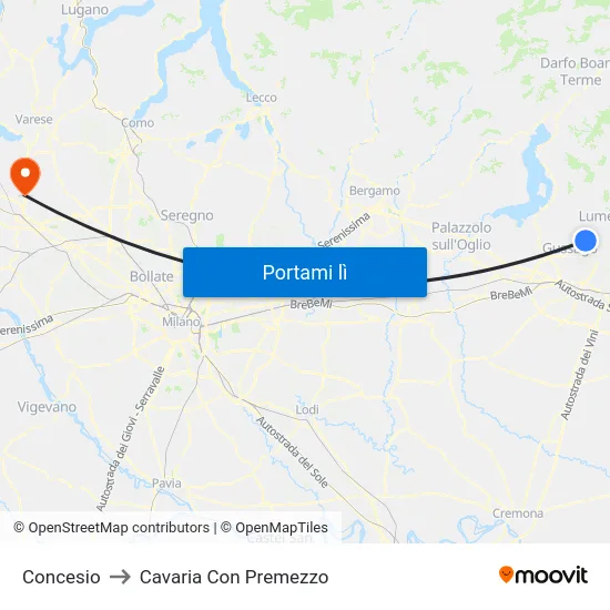 Concesio to Cavaria Con Premezzo map