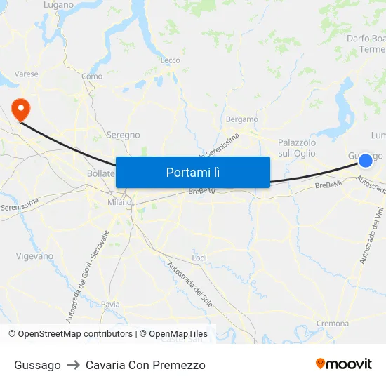 Gussago to Cavaria Con Premezzo map