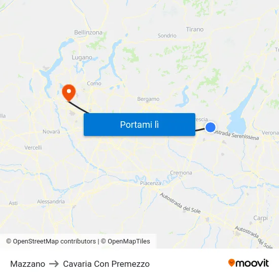Mazzano to Cavaria Con Premezzo map