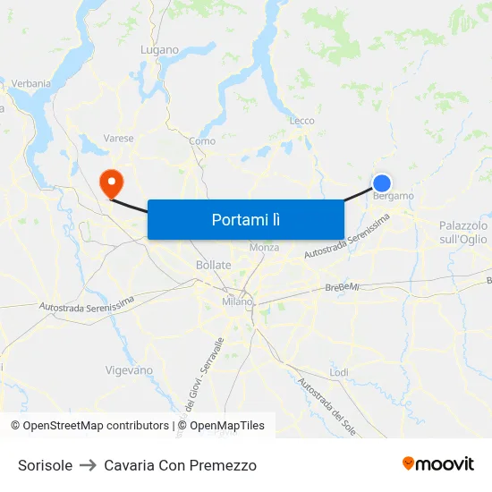 Sorisole to Cavaria Con Premezzo map
