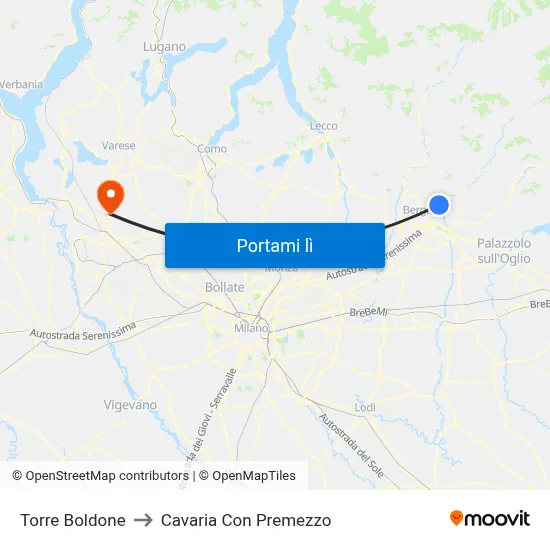 Torre Boldone to Cavaria Con Premezzo map