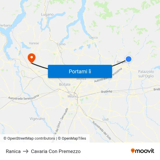 Ranica to Cavaria Con Premezzo map