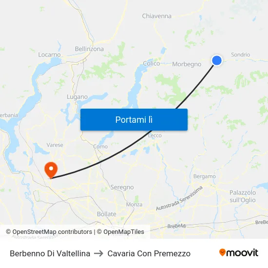 Berbenno Di Valtellina to Cavaria Con Premezzo map