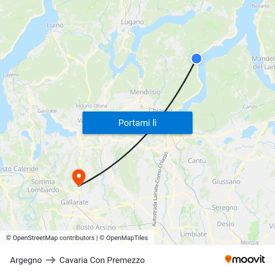 Argegno to Cavaria Con Premezzo map