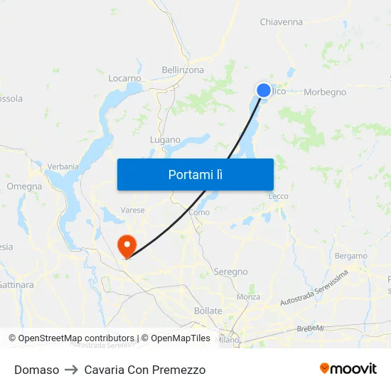 Domaso to Cavaria Con Premezzo map