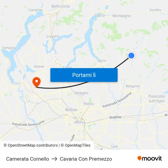 Camerata Cornello to Cavaria Con Premezzo map