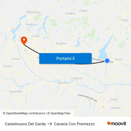 Castelnuovo Del Garda to Cavaria Con Premezzo map