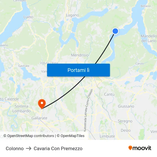Colonno to Cavaria Con Premezzo map