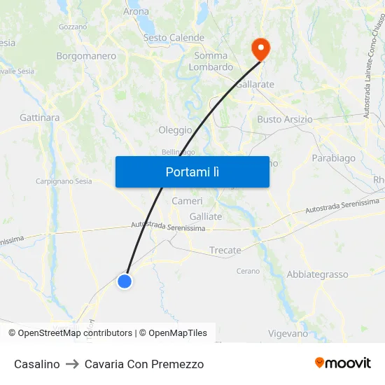 Casalino to Cavaria Con Premezzo map